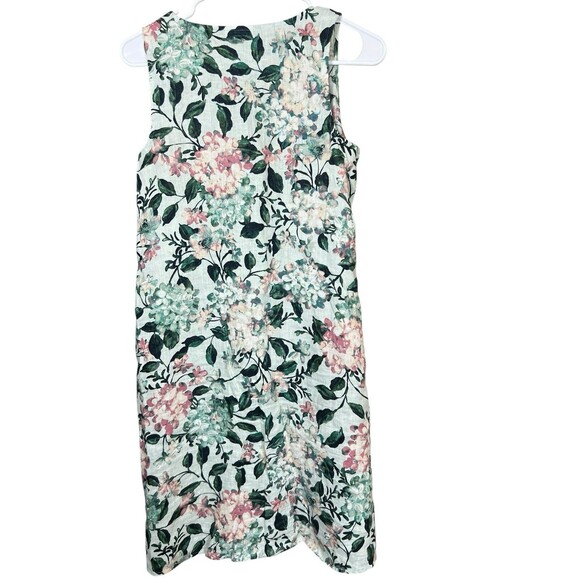 J Jill Love Linen XS A Line Shift Dress Green Pink Hydrangea Floral Casual - Picture 7 of 11
